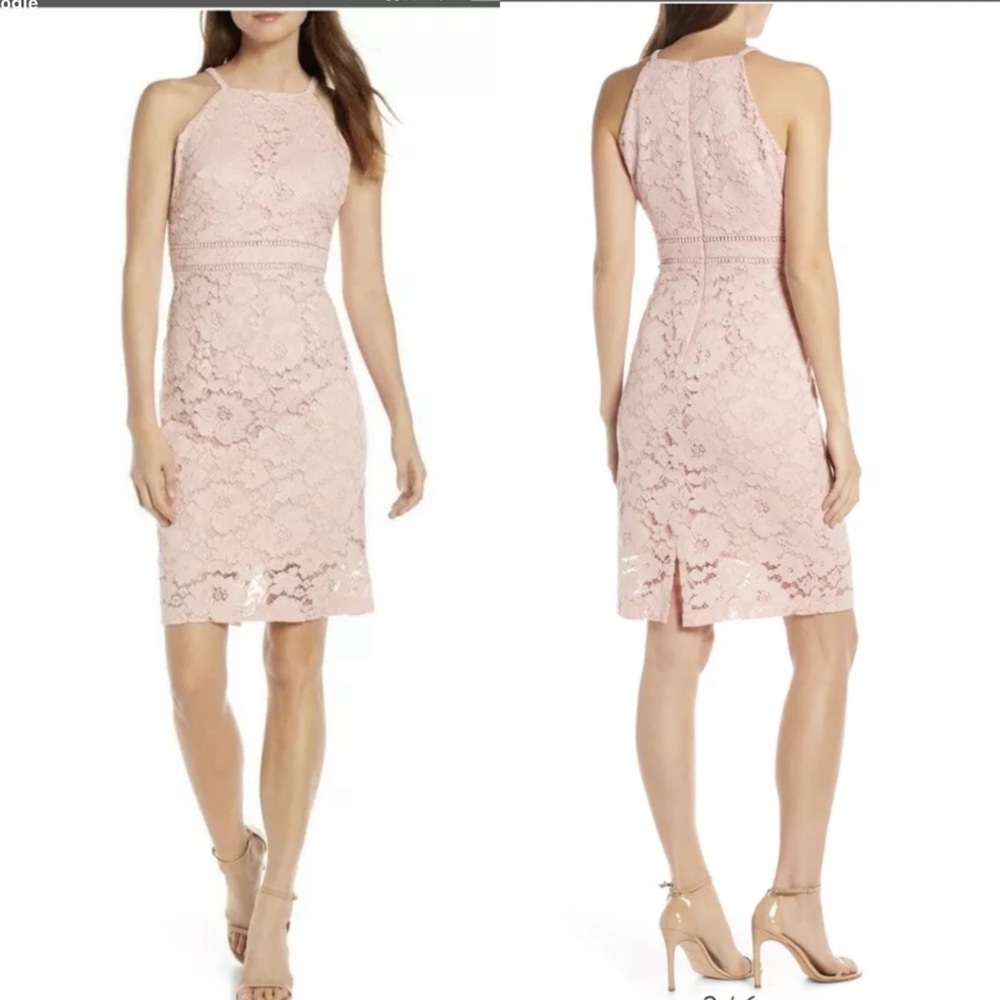 NWT Vince Camuto Blush Lace Overlay Sheath Dress 2P